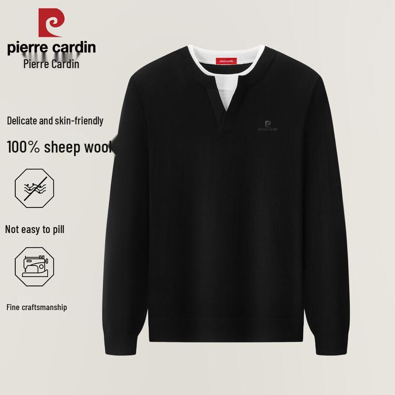 Pierre Cardin Men's 100% Wool Knit Long Sleeve Mock-Layer T-Shirt