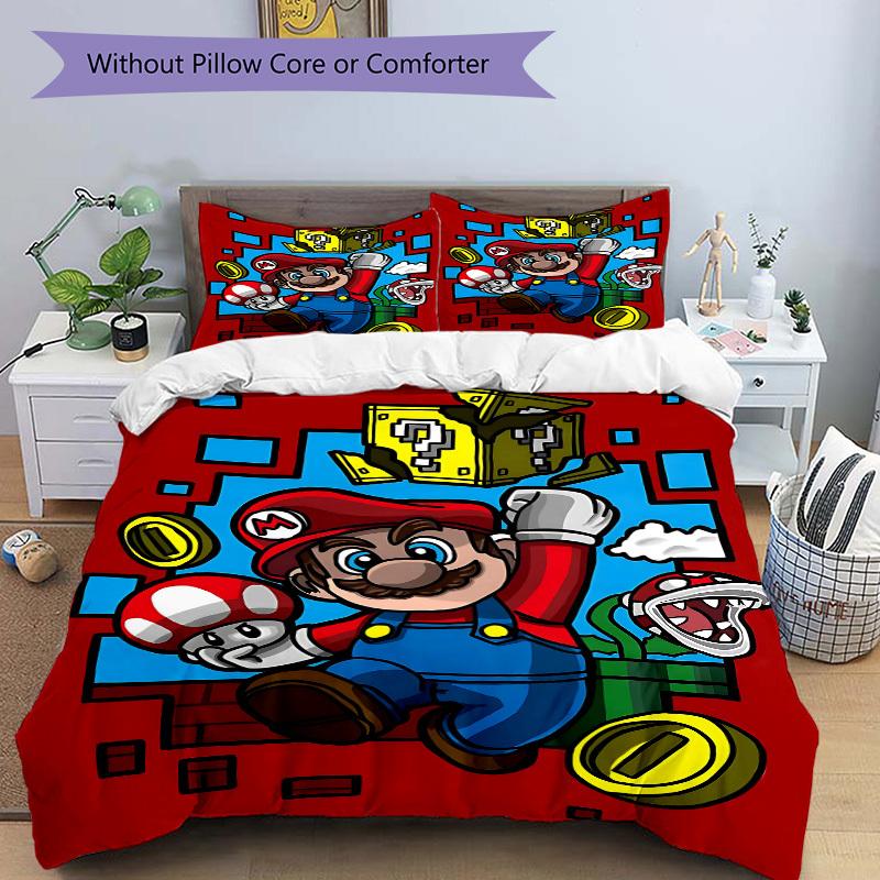 3pc Mario Adventure Bedding Set Guest Room Bedroom Decor Christmas Halloween Decor Birthday and Holiday Gifts- All Seasons 3pcs Quilt 129