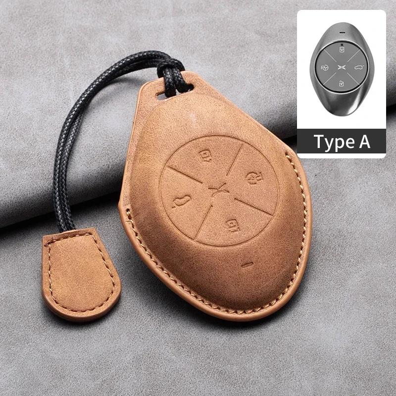 Leather Car Remote Key Case Cover for Xiaopeng Xpeng P5 P7 G3 G6 G9 G3i 2021 2022 Car Key Fob Shell Holder Keychain Accessories