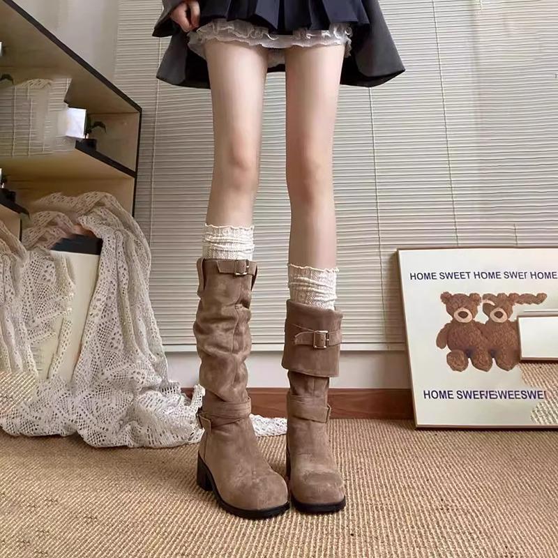 

2025 new summer thin with skirt boots women s platform boots brown stacked high boots Maillard boots 40