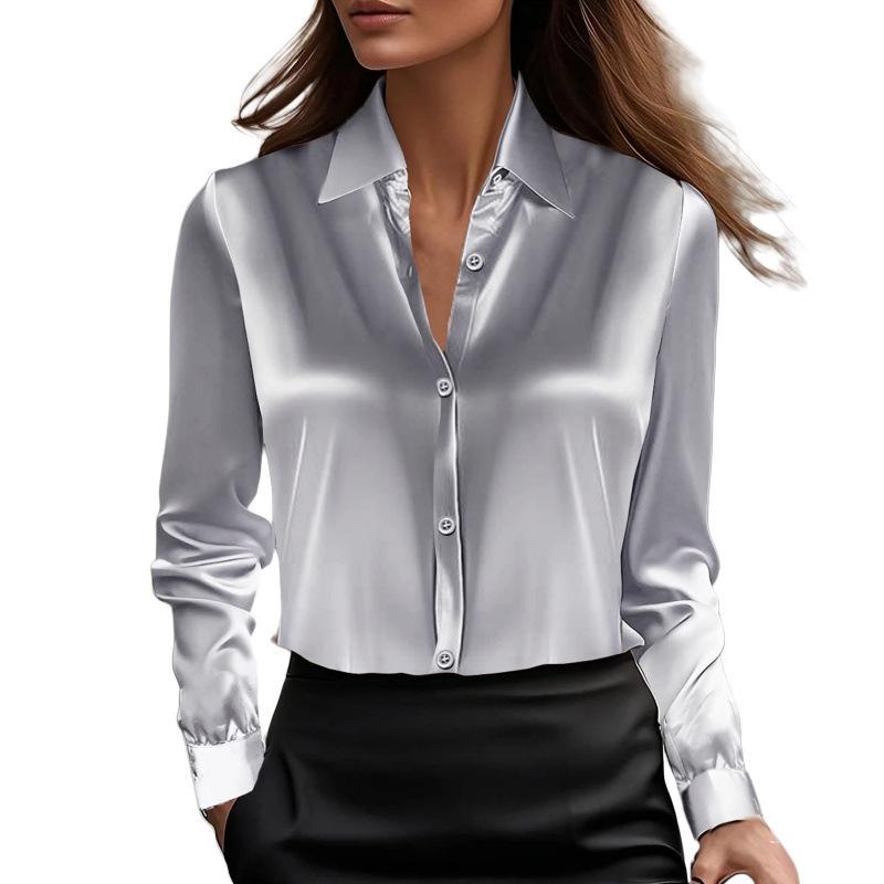 

2026 Independent Station Wi Hot Style Autumn Fashionable Solid Color Lapel Long-sleeved Shirt for Women XXXL сірий