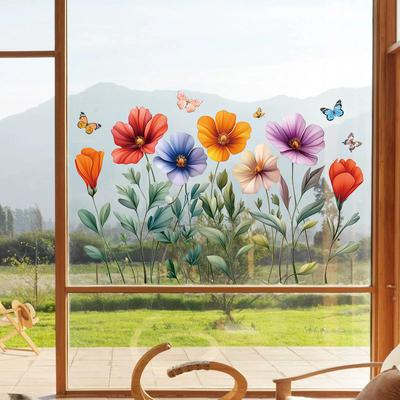 Nouveaux autocollants de fleurs papillons de printemps, autocollants électrostatiques pour vitre sans colle et faciles à enlever