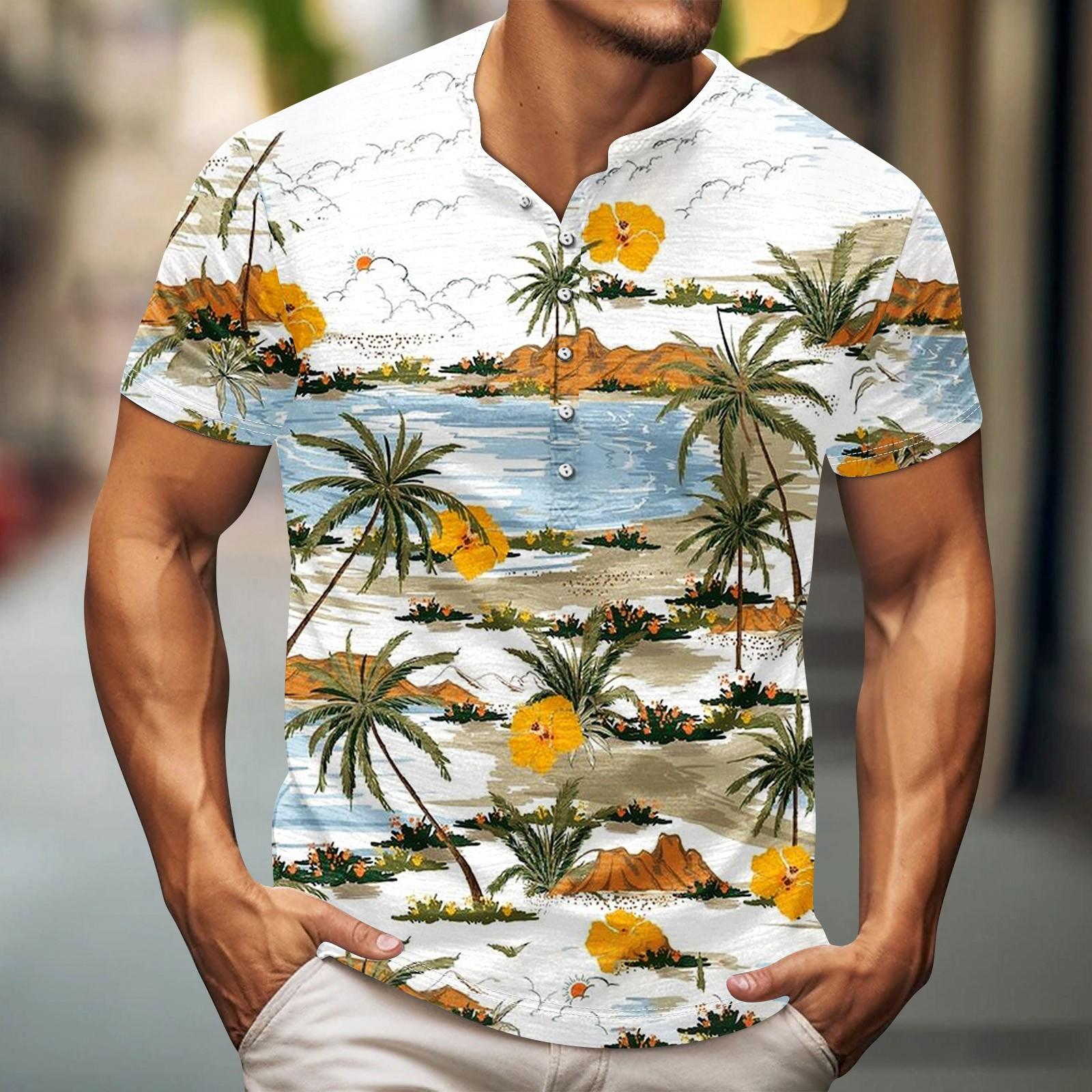 

Мужская футболка с принтом на открытом воздухе, свободный топ с короткими рукавами на пуговицах в стиле ретро XL белый