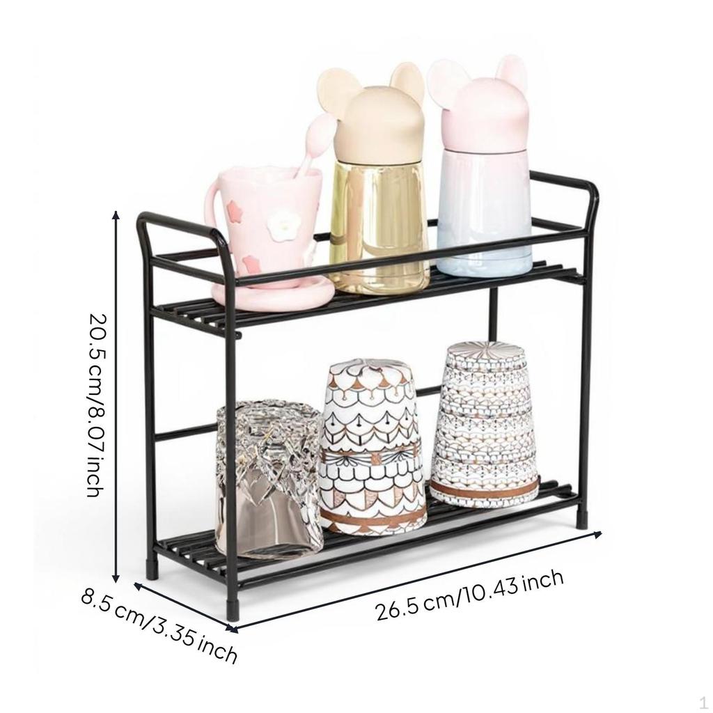 Desktop DoubleTier Mug Holder, SpaceSaving Organizer, Removable Drain Tray Black 2Layer L