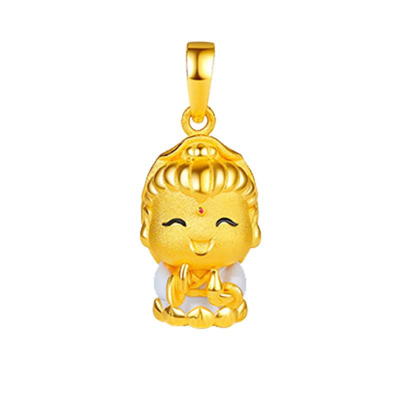 Vietnamese Gold-Plated Buddha & Guanyin Pendant Necklace - Enamel Ingot God of Wealth Design for Men and Women
