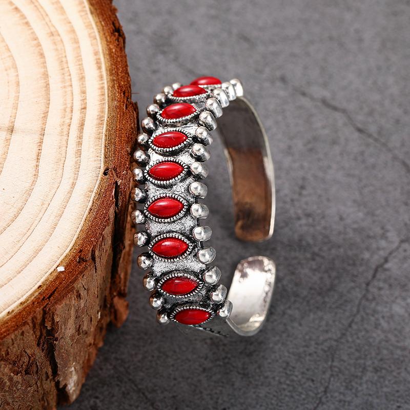 Elegant Open Adjustable Cuff Bangles for Women Men Party Zircon Vintage Turquoises Zircon Imitation Natural Stone Bracelets