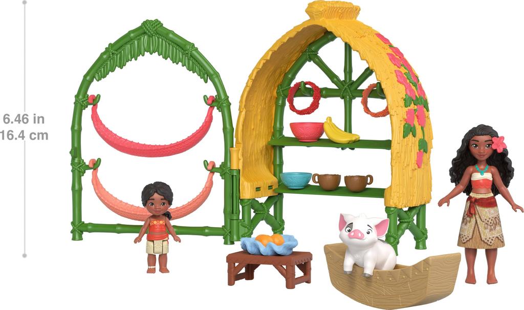 Mattel Disney Moana 2 Toy Moana Simea Village Home Playset with 2 Small Poor and 15 Accessories & Dolls, Figures,