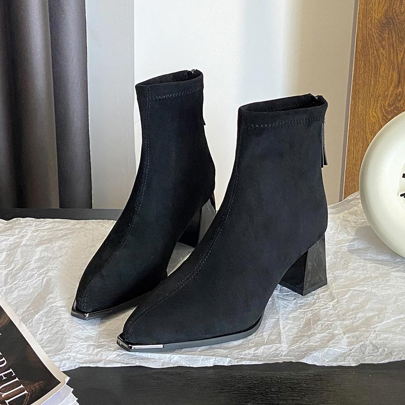 Autumn Winter Suede Women Ankle Boots Sexy Thick High Heels Pointed Toe Shoes Modern Short Botas Para Mujer