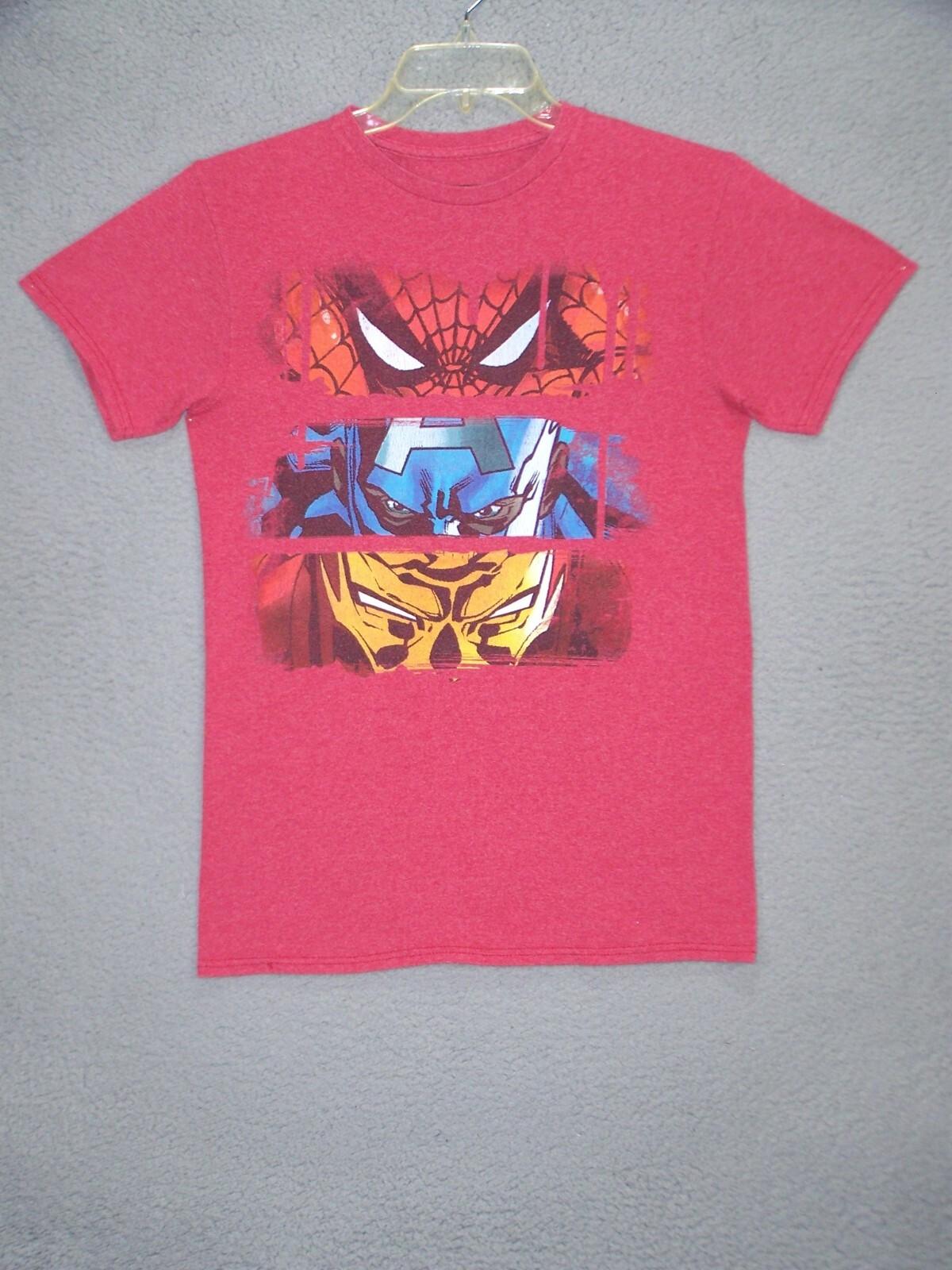 Marvel Shirt Adult Small Red Graphic Spider Man Captain America Iron Man Mens S разноцветный