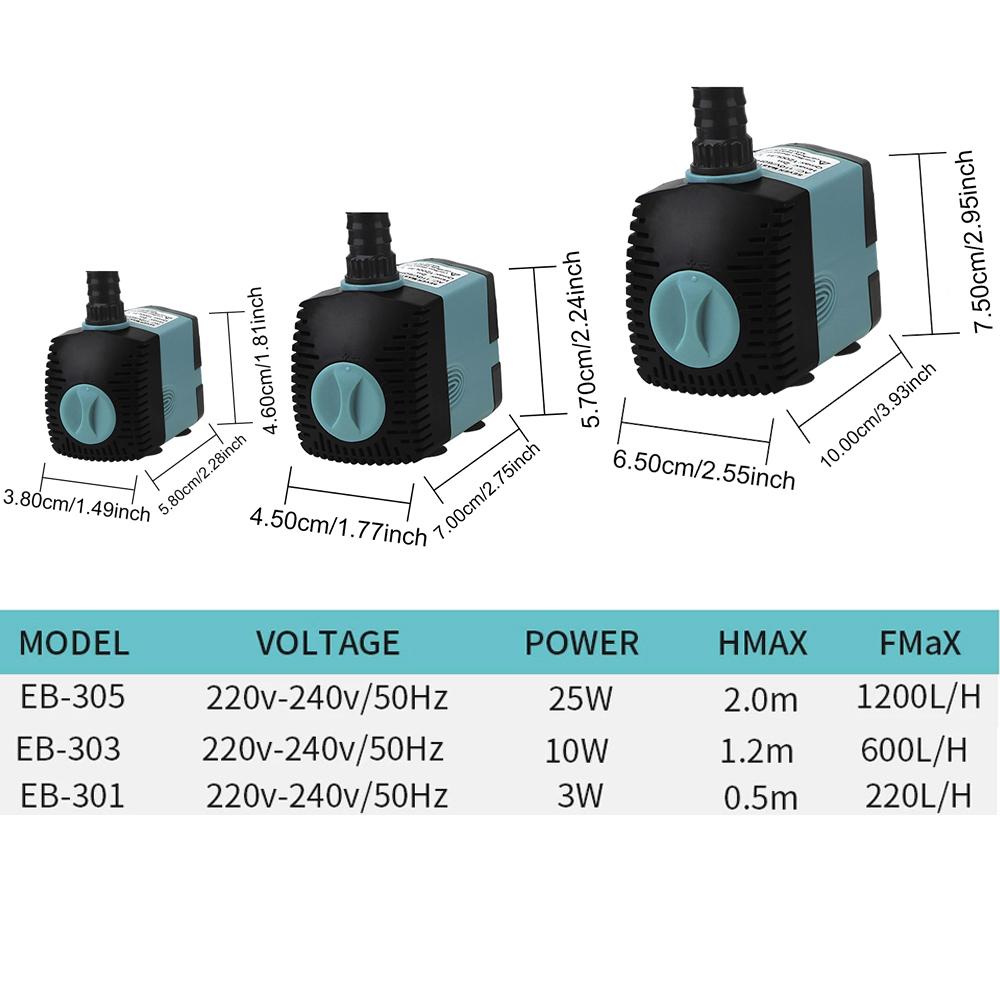Submersible Water Pump with Suction Cups Fish Tank Fountain Ultra-Quiet Filter Fish Pond EU/US Plug Aquarium Pump 3/10/25W