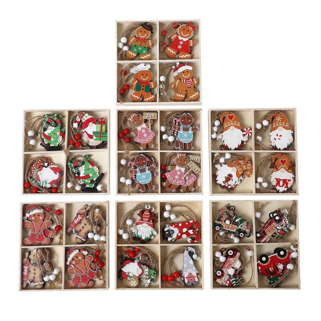 Christmas Wooden Painted Ornaments: Boxed Pendants for Tree Décor & Gifts