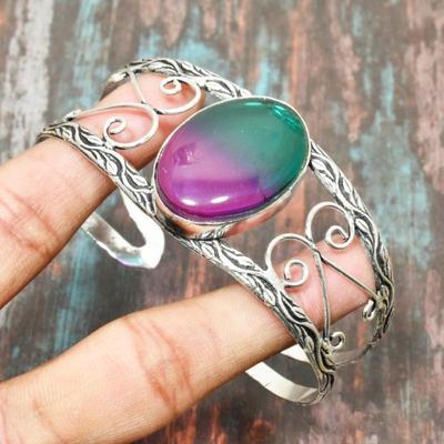 Bracelet en argent sterling 925 massif fait à la main avec pierres précieuses tourmaline bicolores, bijoux réglables