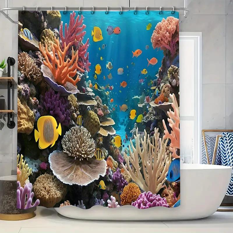 

Underwater World Shower Curtain Sea Life Corals Fish Bath Decor Custom Printing Waterproof Washable Polyester Home Accessory 3D W90xH180cm
