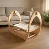 Wooden Cat Swing Bed Curved Frame Suspended Hammock Textile Hanging