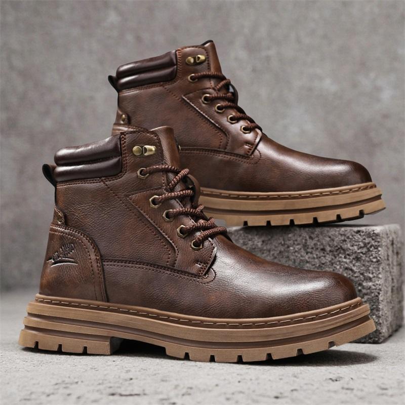 Fashion Men's Lace-Up High Top Shoes Genuine Leather Casual Shoes for Man Retro Motorcycle Boots Fashion Walking Boots Male Ankle Botas