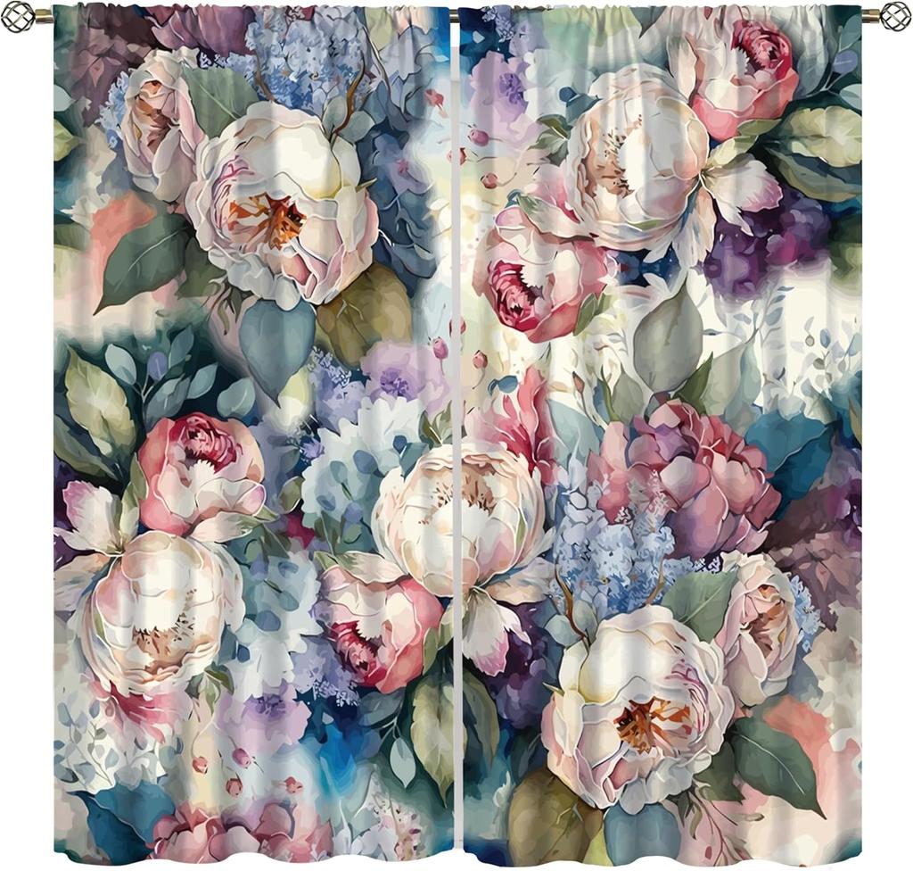 Boho Floral Curtains Watercolor Botanical Pattern Living Room Home Decoration Bedroom Curtain Darkening Polyester Ideal For Sitting