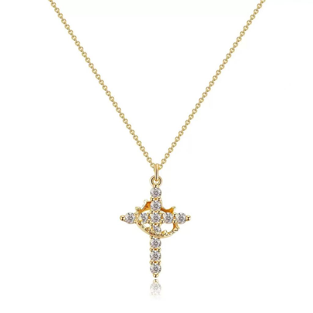 "Rotatable Crown Cross Necklace for Women Trendy Minimalist Choker, Fashionable and Luxurious Collar"
