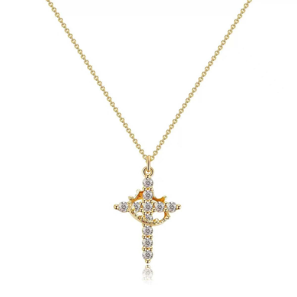 

Rotatable Crown Cross Necklace for Women Trendy Minimalist Choker, Fashionable and Luxurious Collar золотой