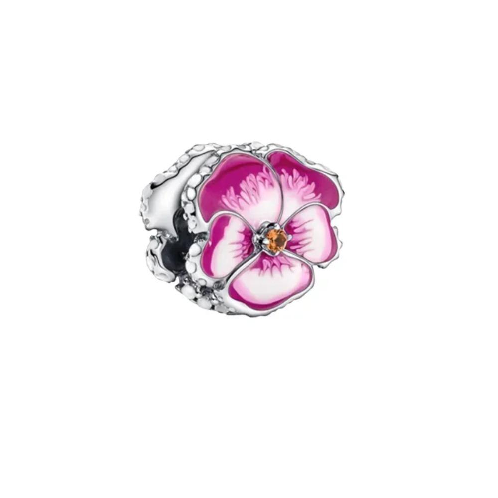 925 Silver Pink Blossom Dangle Charm Butterfly Heart Flower Rose Bird Bead For DIY Necklace Bracelet Fine Jewellery