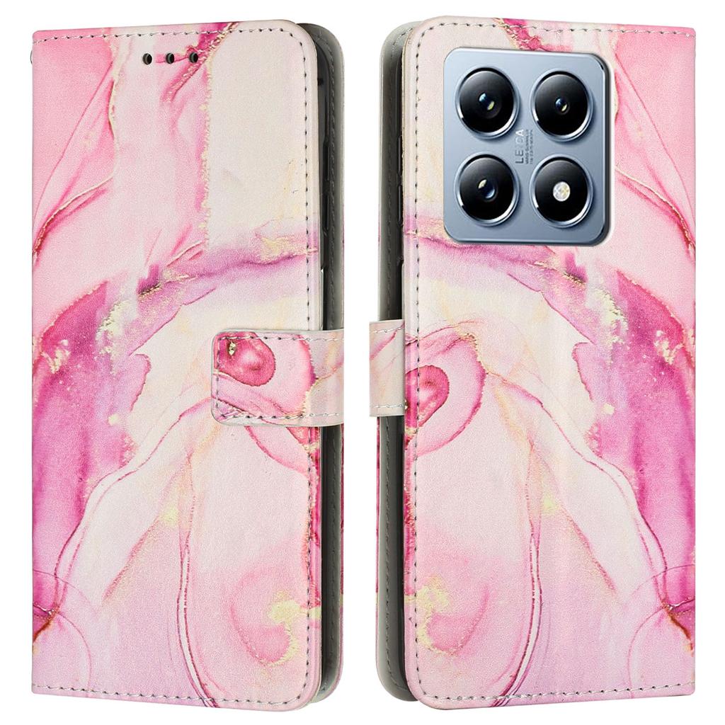 For Xiaomi 14T Stand Case Marble Pattern PU Leather Wallet Phone Cover with Wrist Strap