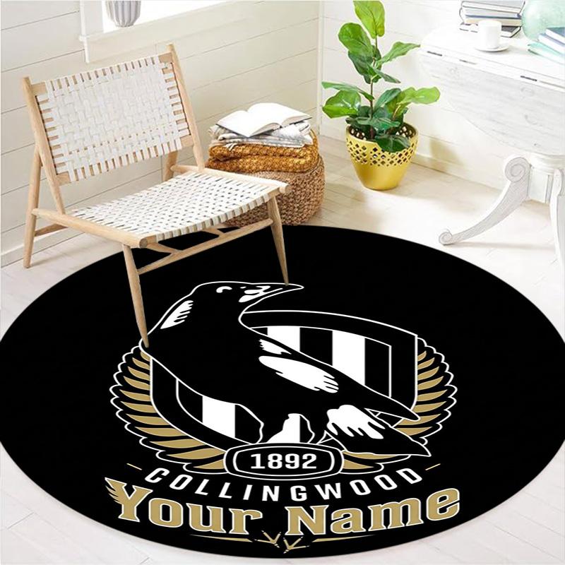 Collingwood Raven Crest Custom Name Round Area Rug Carpet Rug For Living Room Bedroom Sofa Playroom Decor Nonslip Floor Mat