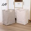 Cotton And Linen Laundry Organizer Basket with Wooden Handles Large Space Saving Bag Basket Storage Foldable for Families Collapsible Hamper