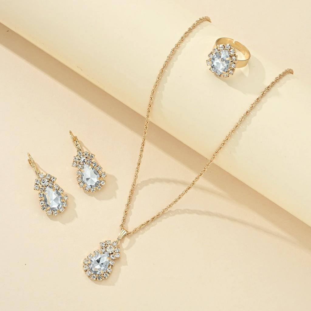 4PCS Rhinestone Water Drop Necklace Earring Jewelry Sets for Women Sale Personalized Wedding Bride Accessories