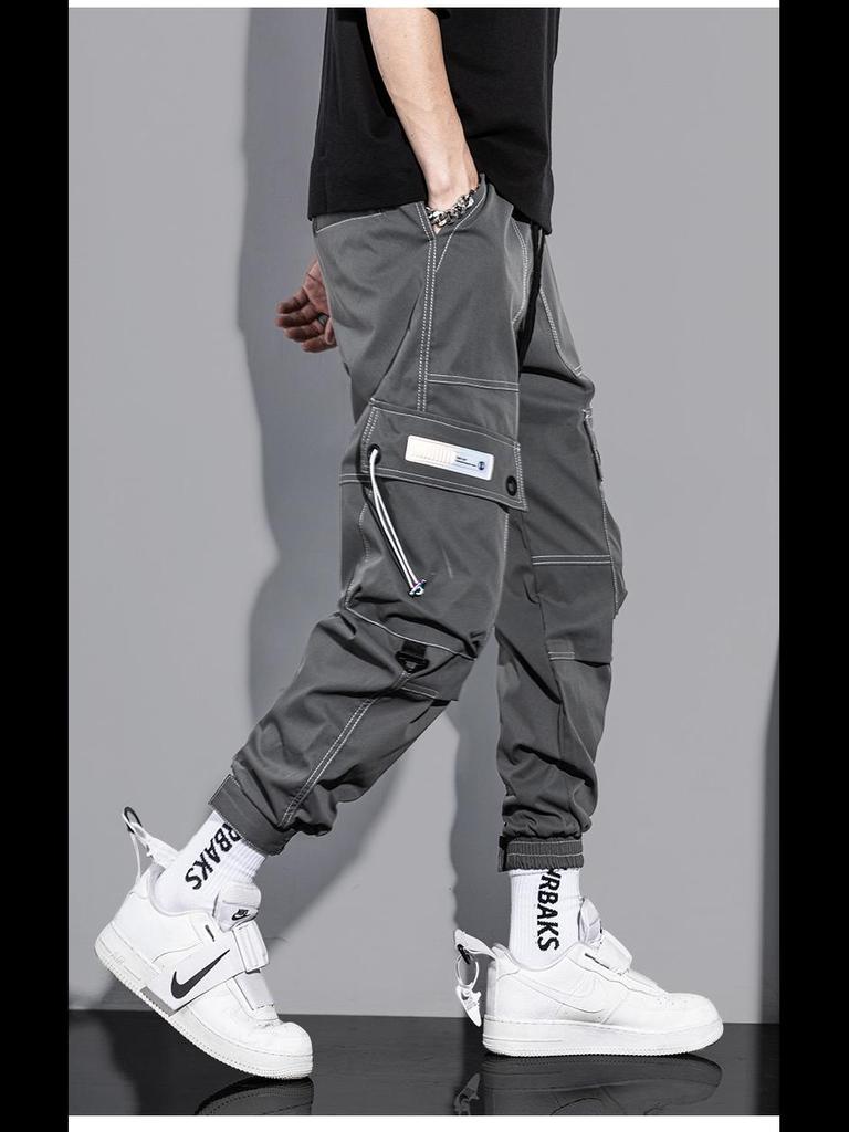 Autumn Men's Trendy American High Street Overalls with Bright Line Letter Print