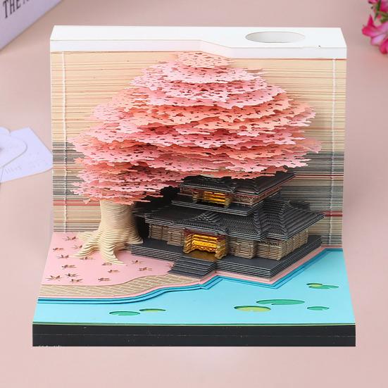 3D Tearable Calendar with LED Light Artistic Paper Sculpture Tree House Illuminated Tear-off Calendar Special