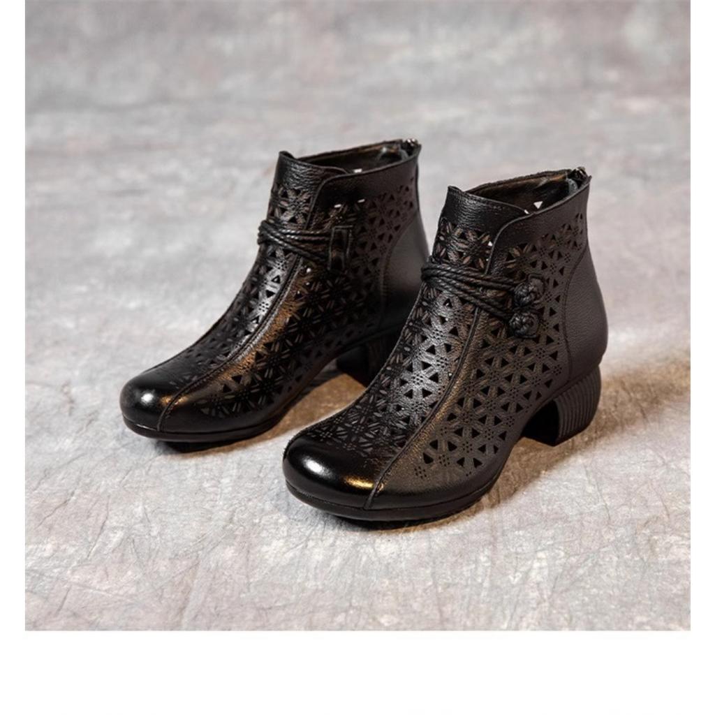 Hollow Out, Thick Heel, Short Boots, Martin Boots, High Heels, Round Toe Shoes, Cool Boots, Thick Heel Sandals