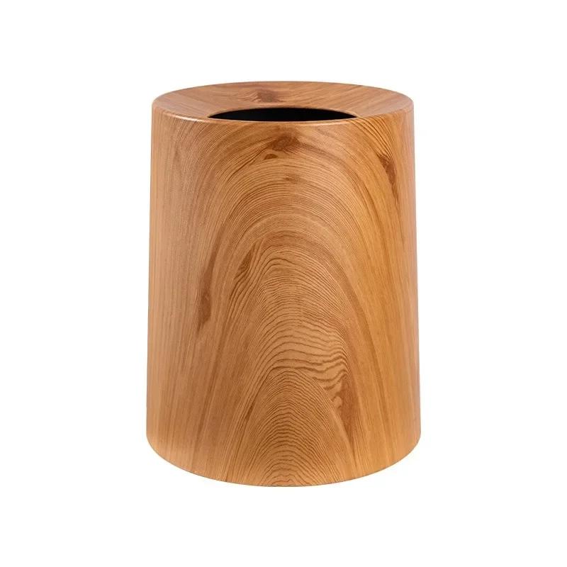 Hidden Trash Can Without Lid Cone Wastebasket Nordic Style Bedroom Toilet Bathroom Wood Grain Garbage Storage Box Home Supplies