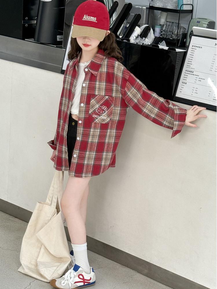 Girls' Plaid Long-Sleeve Shirt Jacket for Autumn 2025 - Fashionable Spring Top for Big Kids