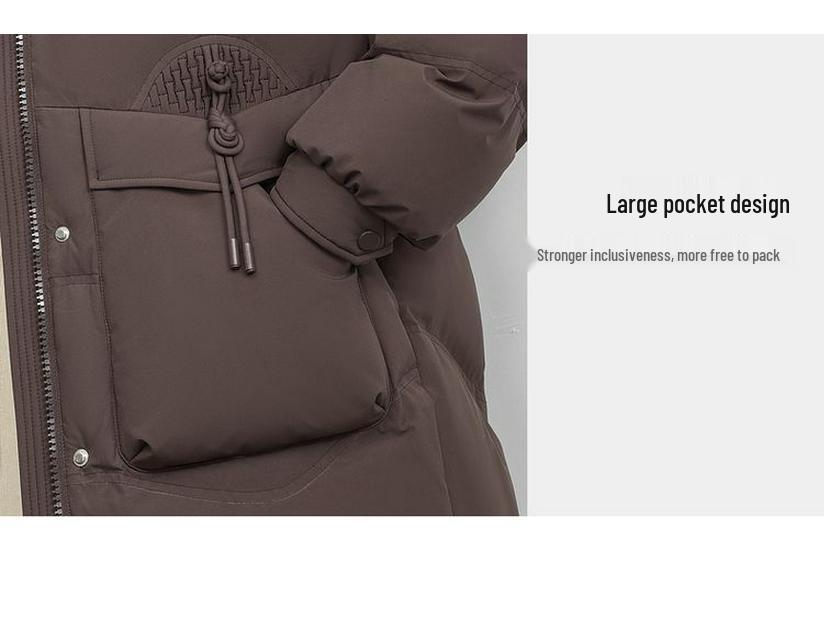 Women's Black Down Jacket: Mid-Age Style with Removable Hood and Large Pockets, Thickened for Extra Warmth