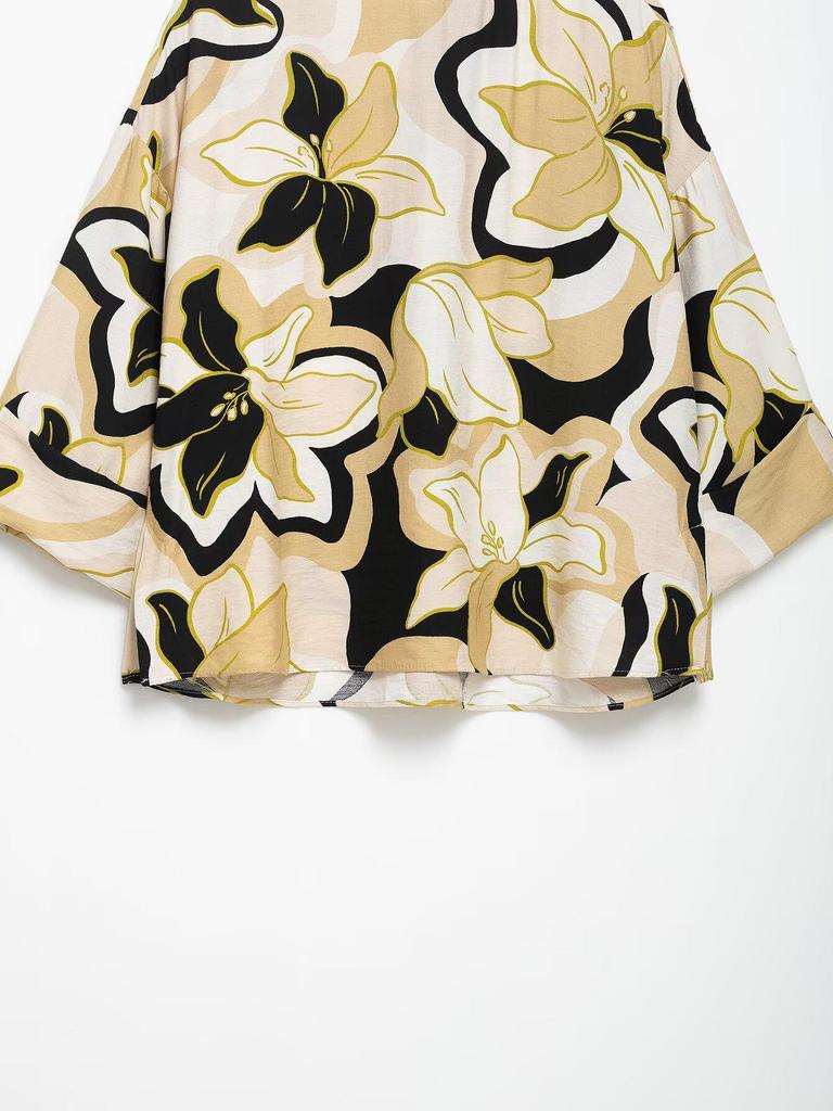 2025 Summer Retro European-American Hawaiian Print Long Sleeve Beach Shirt & Wide Leg Pants Set