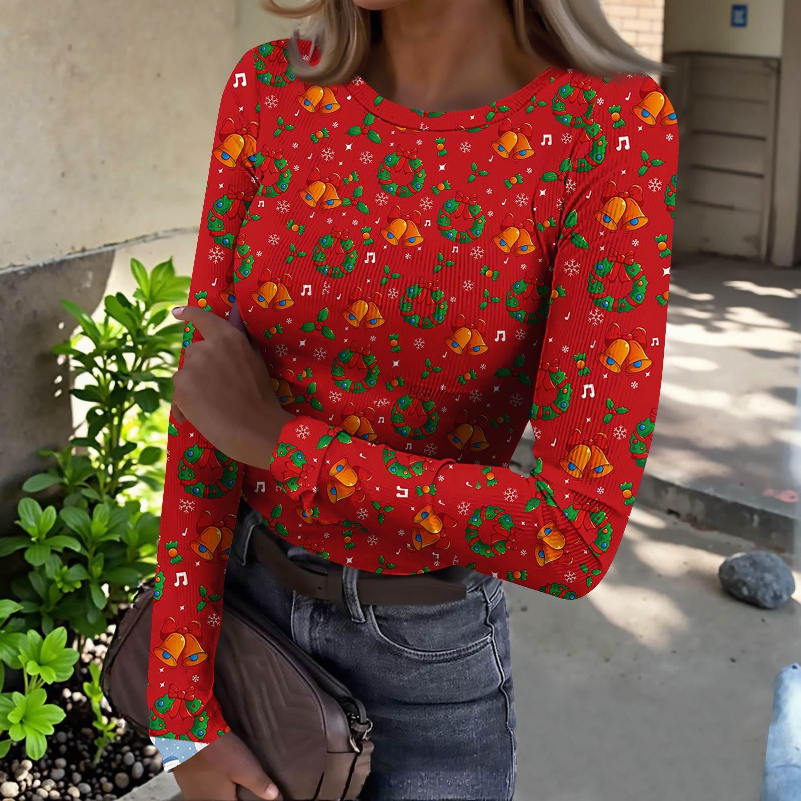 

Женская футболка с облегающим низом, модная повседневная с градиентным принтом, пуловер с круглым вырезом и длинными рукавами L красный