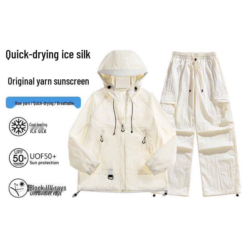 Atmungsaktives Sommer-Paar-Set: Ultra-dünner Eis-Seiden-Sonnenschutz-Hoodie & Hose