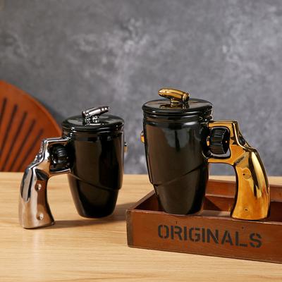 Simple Ceramic with Lid Creative Revolver Mug High Value Water Cup Household Cup Water Cup New and Peculiar Cup