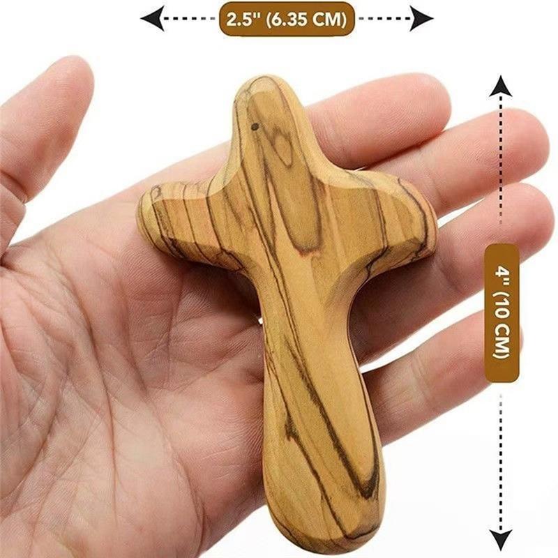 2025 Trend 4Inch Hand Held Olive Wood Clinging Cross Fine Prayer Comfort Holding Wooden Cross - Hand Held Palm Size