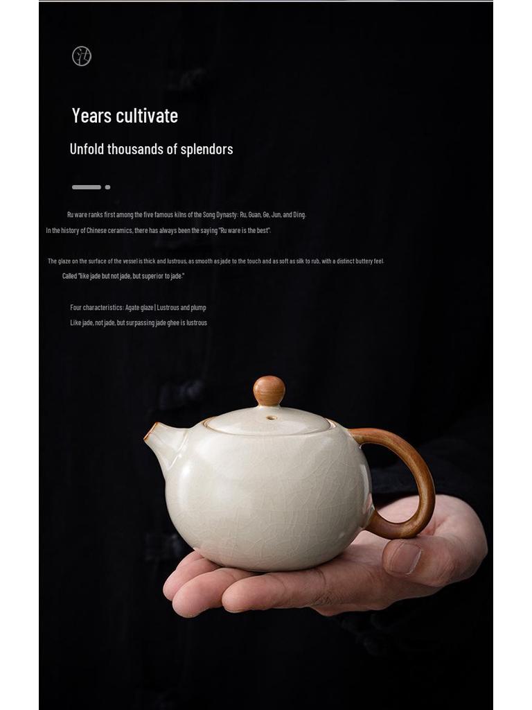 Small Beige Crackle Glaze Ru Ware Xishi Teapot – Ceramic Kung Fu Tea Infuser Set