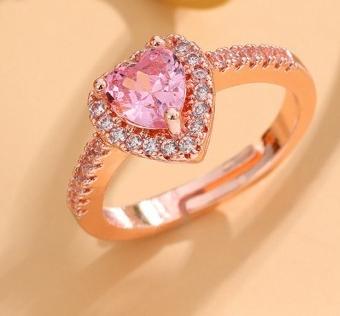 

Luxury Pink Micro Zircon Heart Shaped Adjustable Ring for Women Exquisite Silver Color Metal Young Girls Party Jewelry resizable