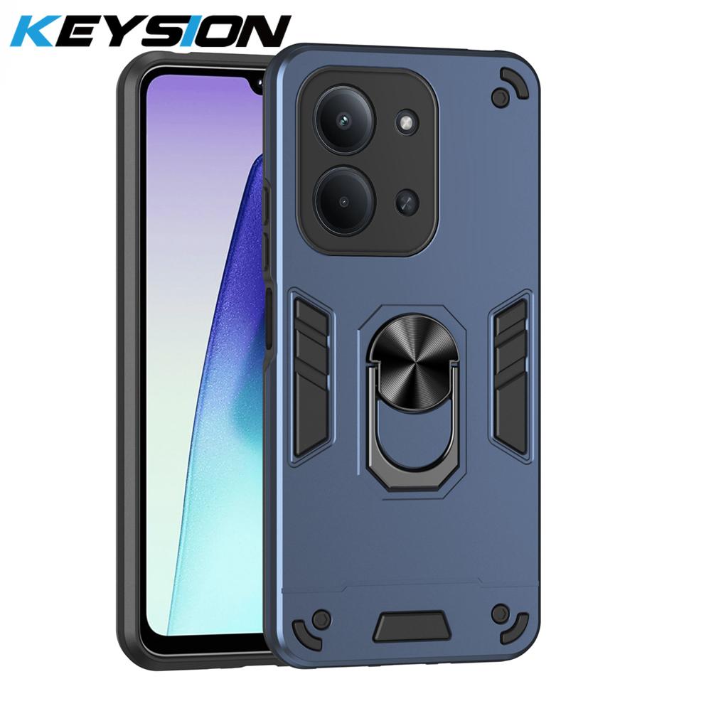 KEYSION Shockproof Armor Case for Xiaomi POCO C85 Soft Silicone+PC Metal Ring Stand Phone Back Cover for Redmi 15C