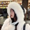 Korean Style Warm Lei Feng Hat for Women In Autumn and Winter Fur Ball Ears Plush Hat Plus Velvet Thickening Cycling Ear Protection Hat