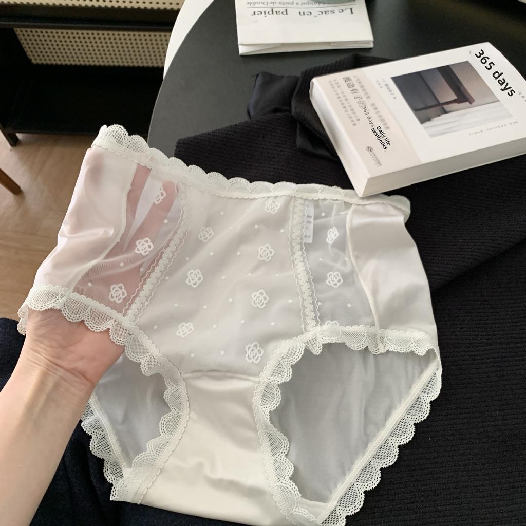 Damen Sommer reine Spitze Kamelie Netz 10A Antibakterielle Baumwolle Langer Schritt Hohe Taille Slip