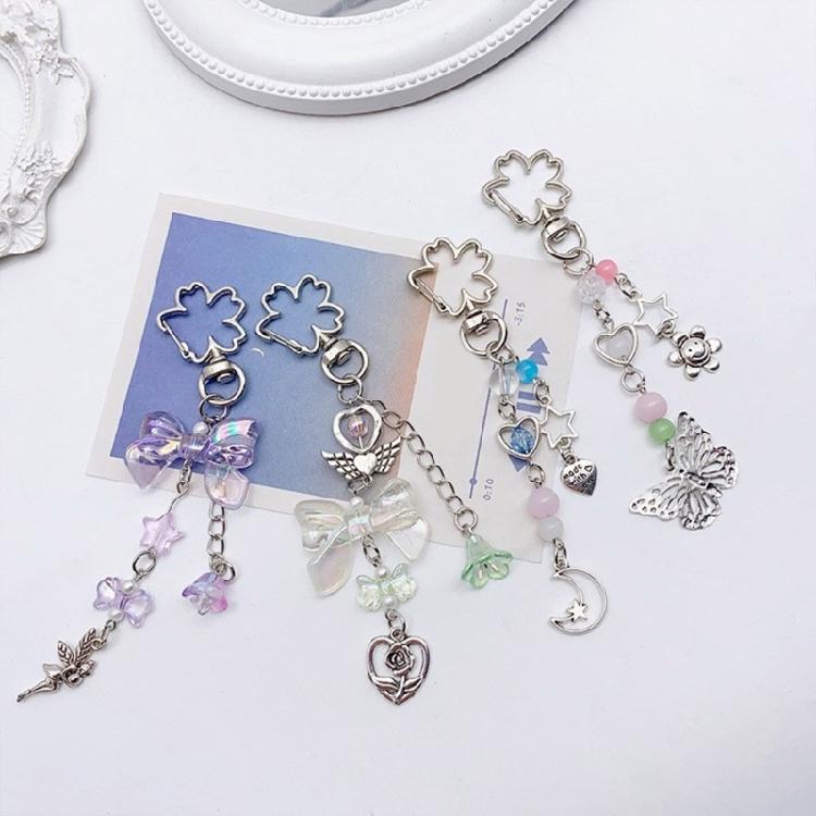 Elegant Beaded Keychain Phone Charm Bow Star Heart Moon Flower Keyring Pendant