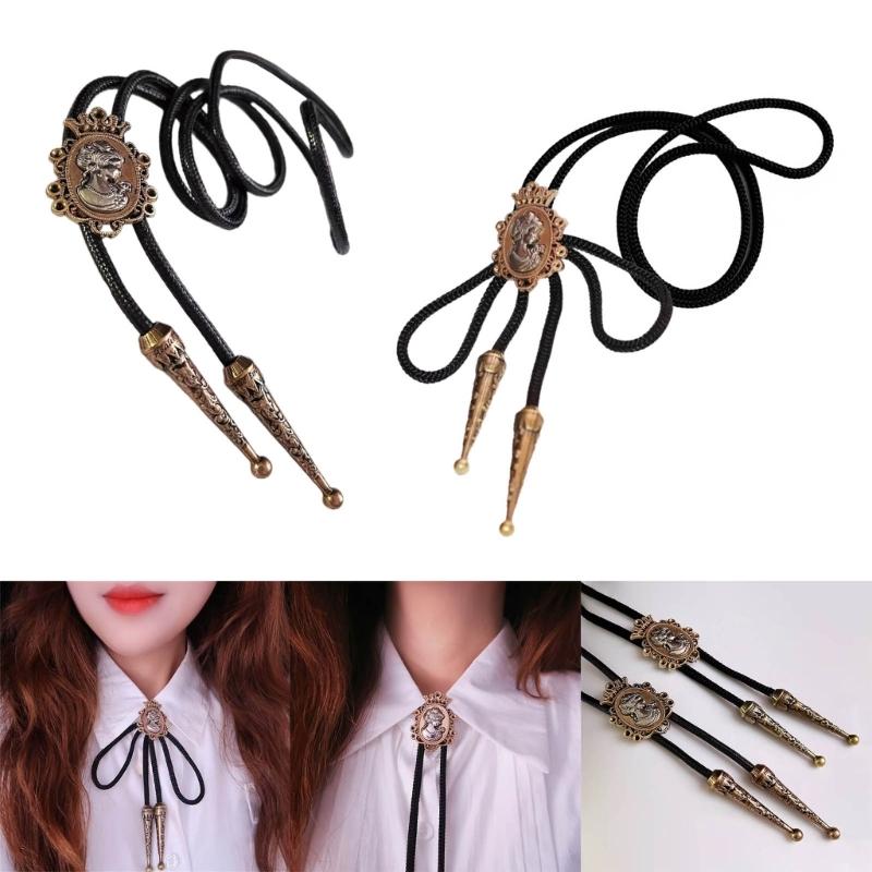 Mens Women American Bolo Tie Western Shirt Collar Necktie Metal Lady Portrait Cowboy Pendant Jewelry Shirt Chain Bowtie