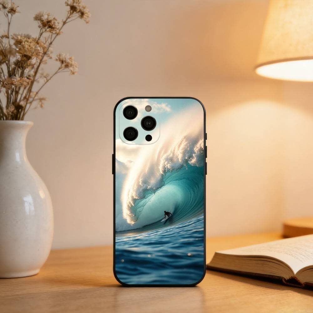 

S-Surf Beach Rips C-Curls Phone Case For iPhone 17,16,15,14,13,12,11 Plus,Pro Max,XS,Soft Silicone Black Cover iPhone16
