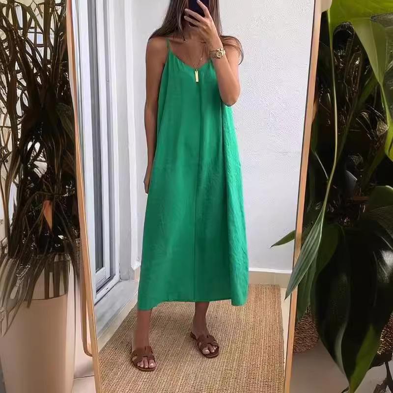 Summer 2024 Solid Color Loose Sling Dress for Women