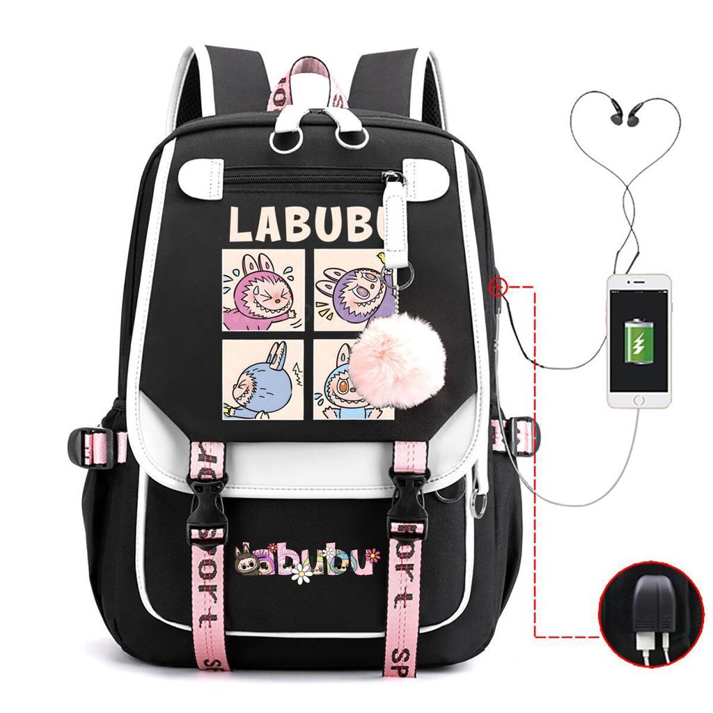 Cute LABUBU cartoon printed backpack for junior high school students with large capacity ins wind school bag