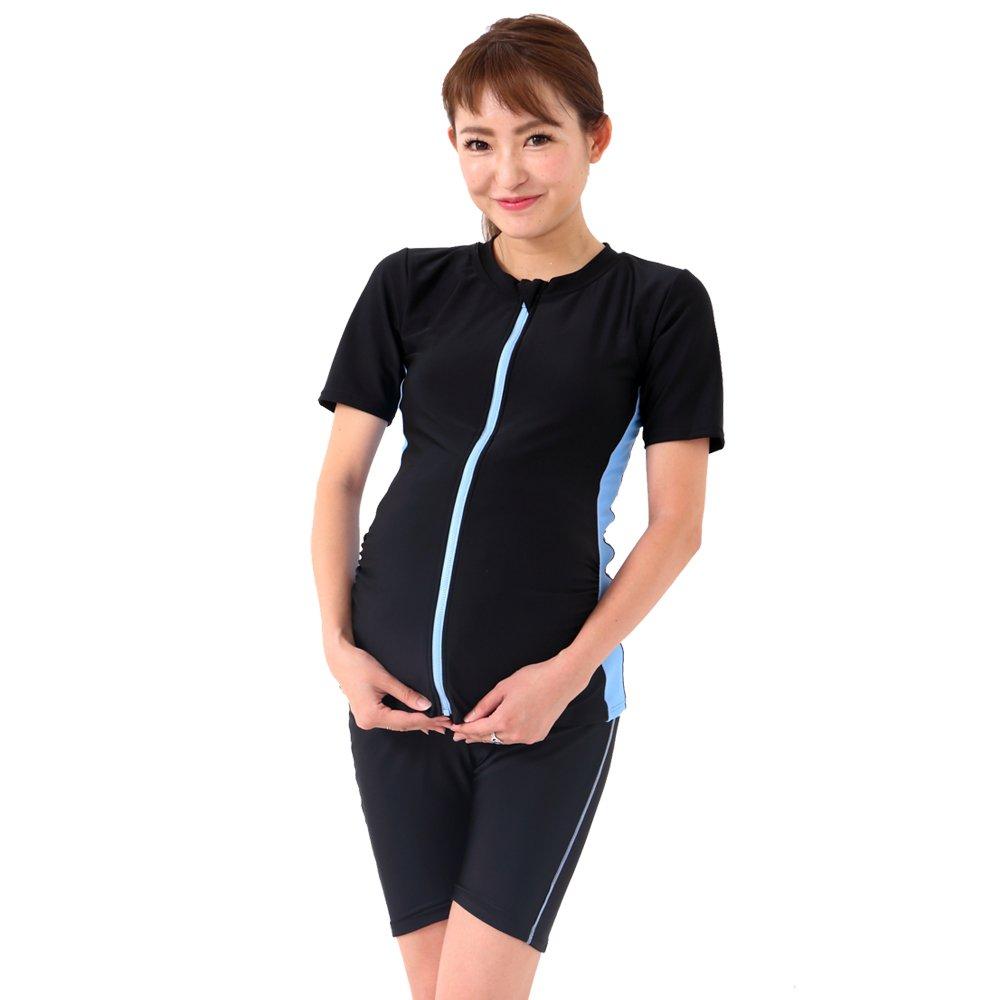 lemode (Le Mode) Women's Made in Japan Fitness Swimsuit with Separate Cap Set, Anti-Flip, Maternity, MC143 (ML, Blue)