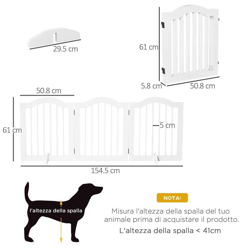3-Section Folding Wooden Dog Gate, 154.5x29.5x61cm, White